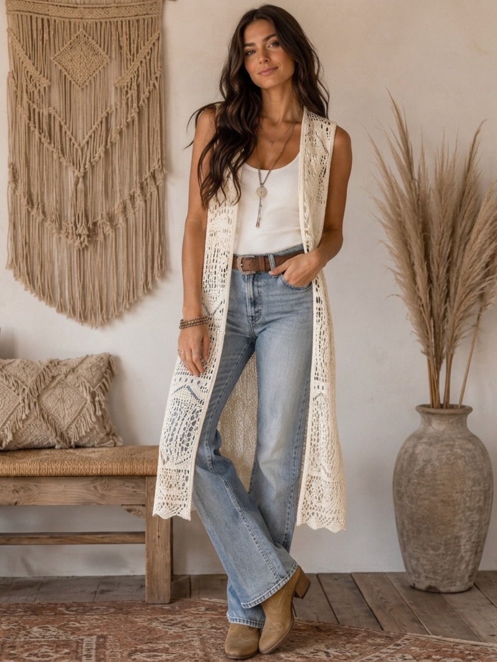 CHELSEA & THEODORE Crochet Duster Top
